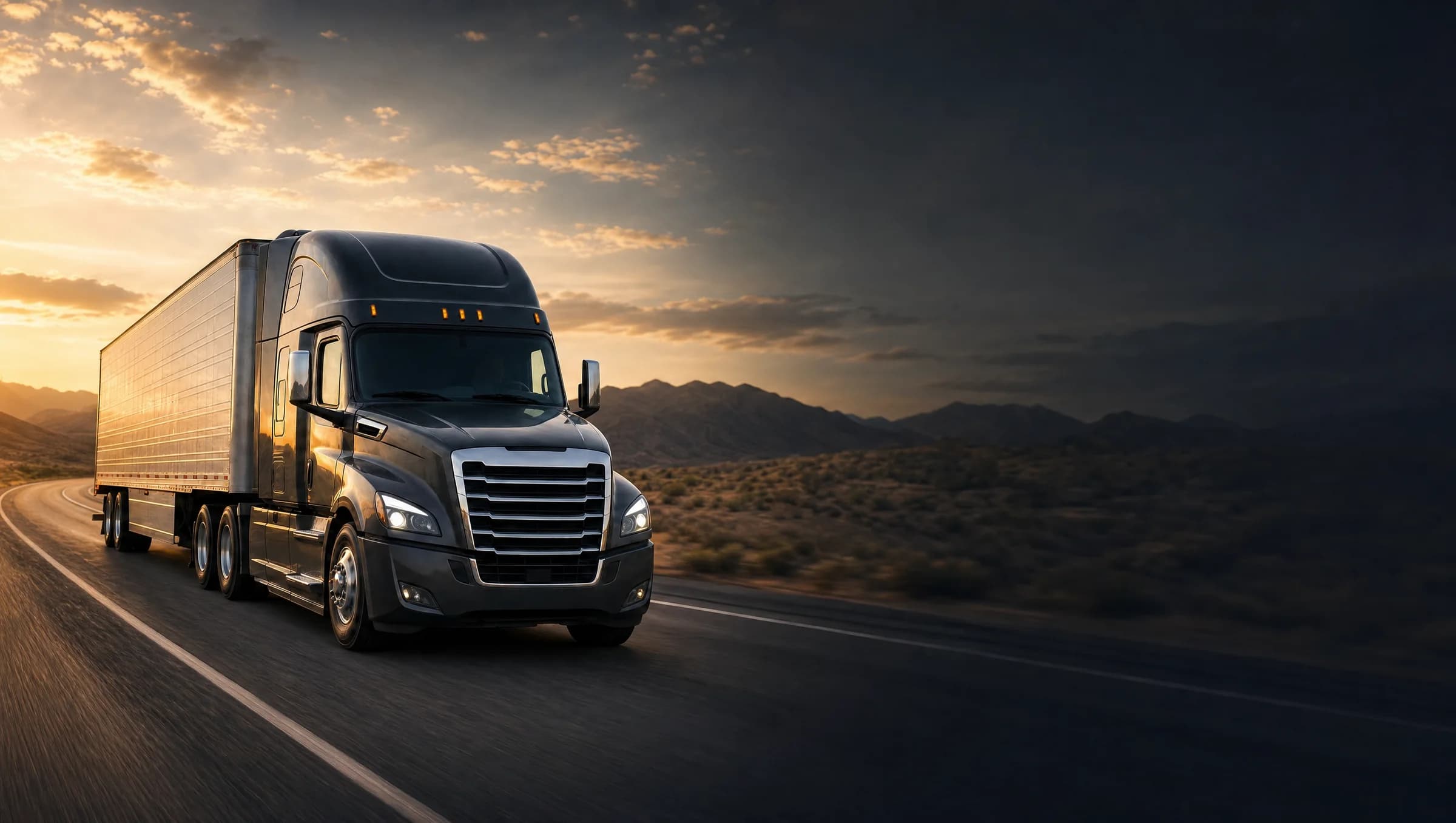 A tractor-trailer on the open highway